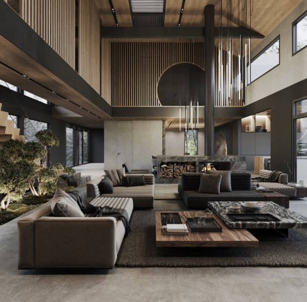 Cafe modern dan mewah dengan aksen batu alam